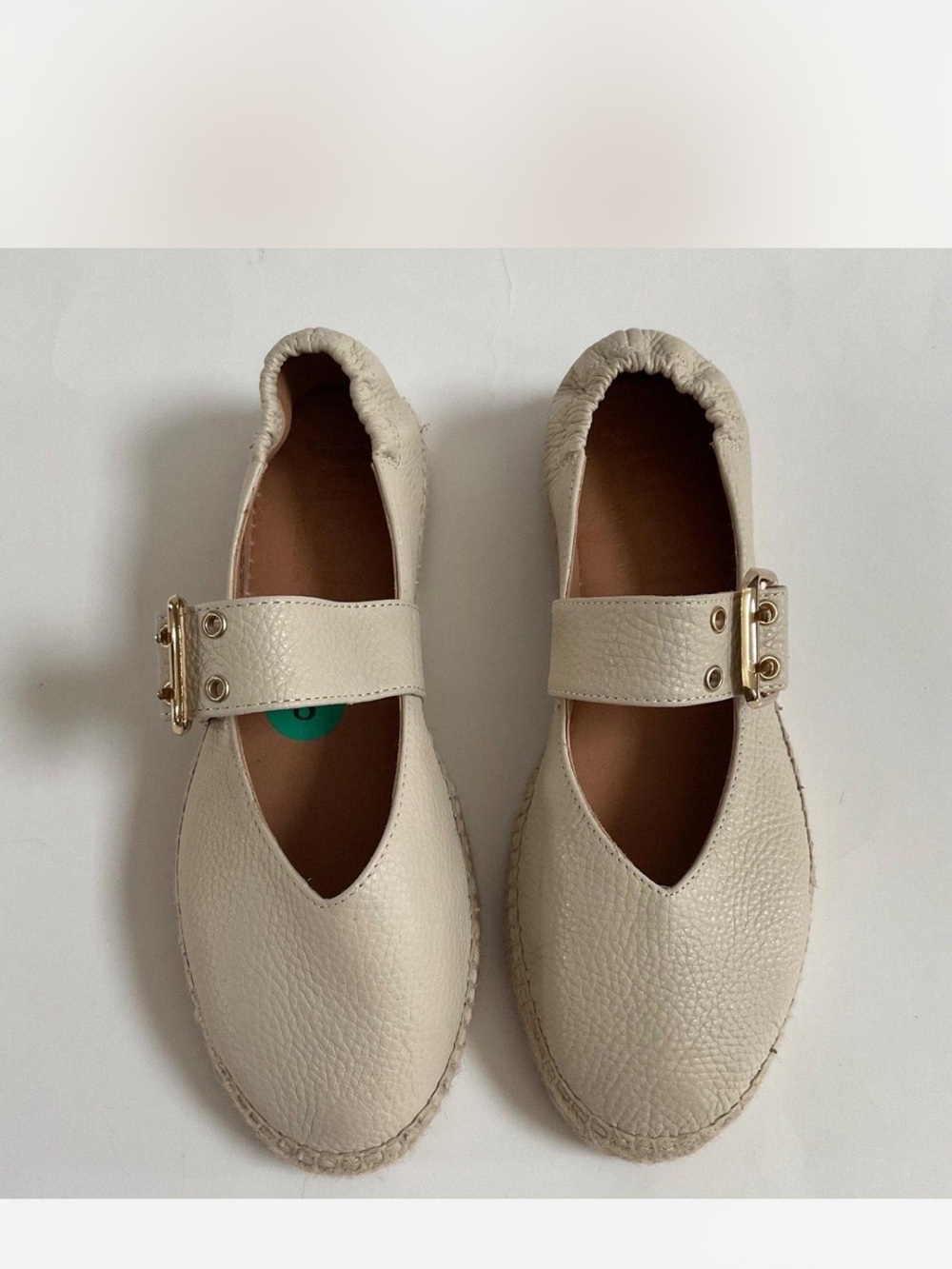 Cream Leather Espadrille Mary Jane with Gold Buckle